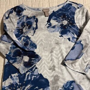 Chico’s Blue and grey Floral Studded Top
